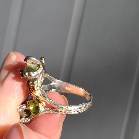 Turmulene green ocean & watermelon 🍉 w/Peridot sterling & gold ring sz6.5 - Picture 11 of 11